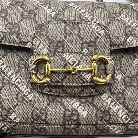 Gucci古驰 1955马鞍包迷你巴黎世家联名老花满印logo双肩带单肩斜挎包-11