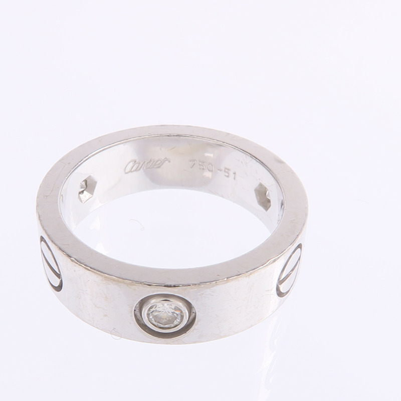 CARTIER 18K白金Love Ring 3 Diamonds鑽石戒指Cartier#51/US#5.75-4