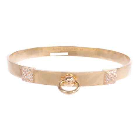 HERMES 18K玫瑰金Collier de Chien Bracelet鑽石手鐲
