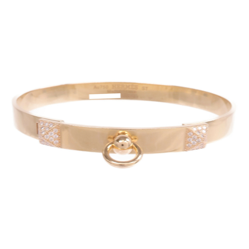 HERMES 18K玫瑰金Collier de Chien Bracelet鑽石手鐲-0