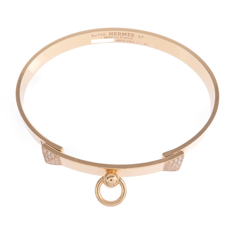 HERMES 18K玫瑰金Collier de Chien Bracelet鑽石手鐲-3