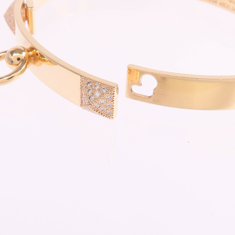 HERMES 18K玫瑰金Collier de Chien Bracelet鑽石手鐲-6