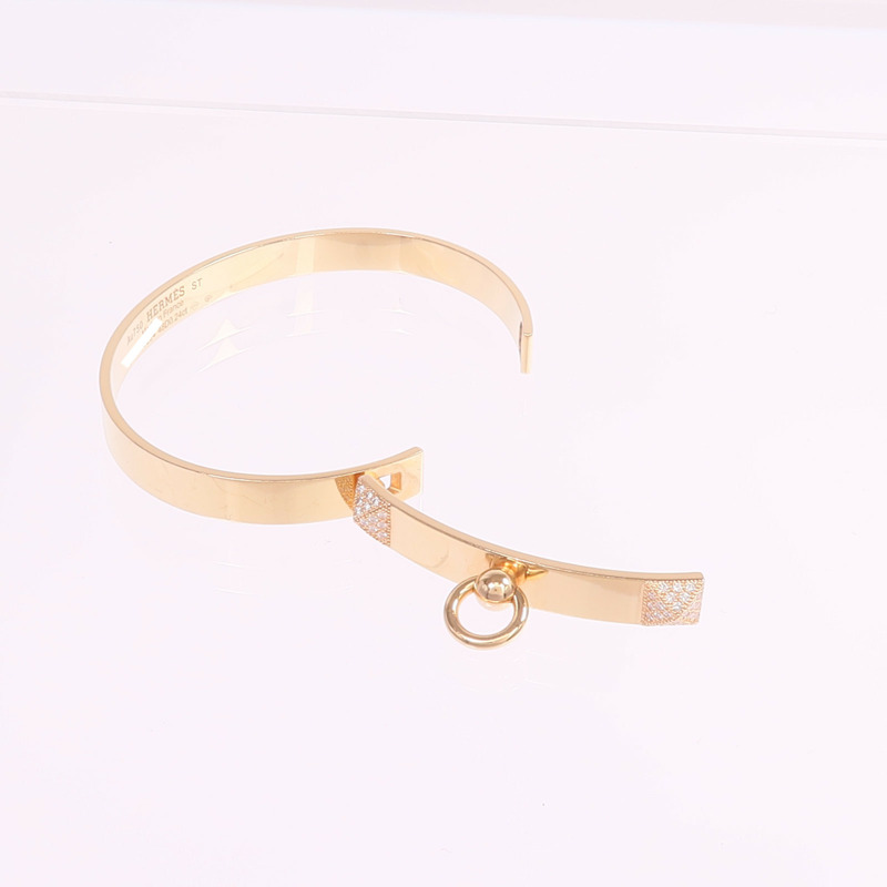 HERMES 18K玫瑰金Collier de Chien Bracelet鑽石手鐲-7
