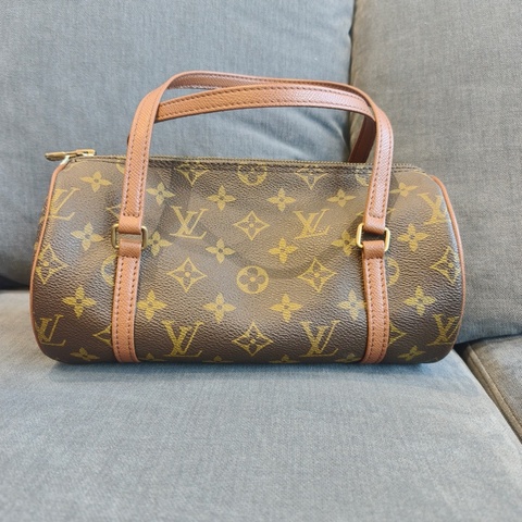 LOUIS VIUTTON 路易威登 Papillon 小號 圓筒包 塗層帆布 深棕色老花 男女通用款 手提包 旅行包