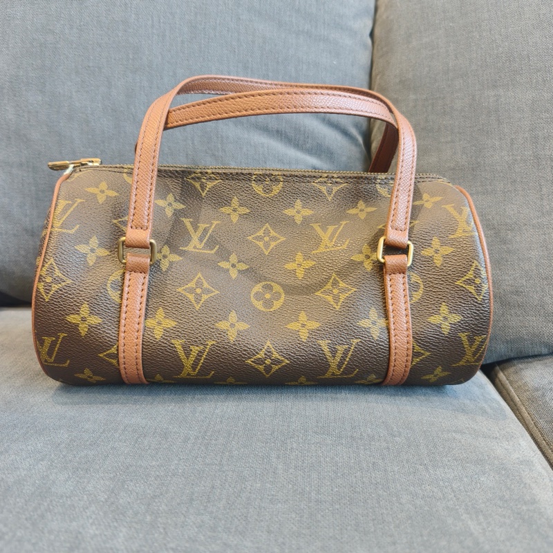 LOUIS VIUTTON 路易威登 Papillon 小號 圓筒包 塗層帆布 深棕色老花 男女通用款 手提包 旅行包-0