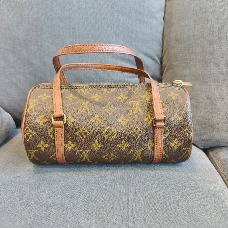 LOUIS VIUTTON 路易威登 Papillon 小號 圓筒包 塗層帆布 深棕色老花 男女通用款 手提包 旅行包-1