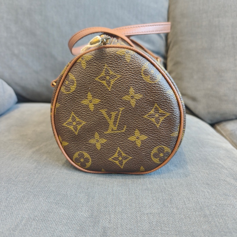 LOUIS VIUTTON 路易威登 Papillon 小號 圓筒包 塗層帆布 深棕色老花 男女通用款 手提包 旅行包-3