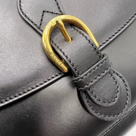 Gucci Embossed全皮压纹logo复古马鞍包 黑色很高级百搭-10