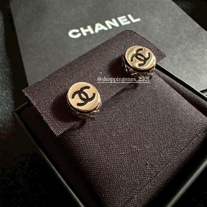 香奈兒 Chanel 25B 小金豆菱格紋耳夾！夾式耳環！-3