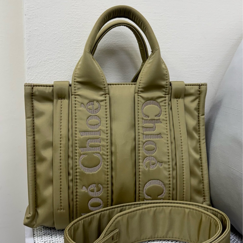 Chloe新款woody刺繡淡黃綠尼龍手提斜背包-0