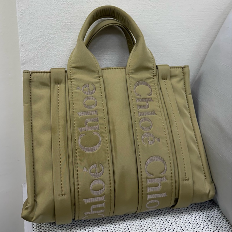 Chloe新款woody刺繡淡黃綠尼龍手提斜背包-1