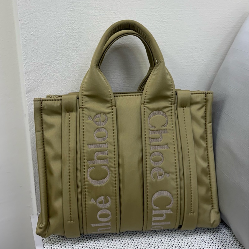Chloe新款woody刺繡淡黃綠尼龍手提斜背包-2