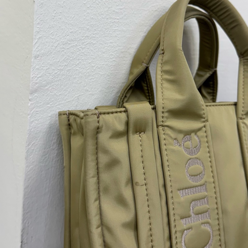 Chloe新款woody刺繡淡黃綠尼龍手提斜背包-11