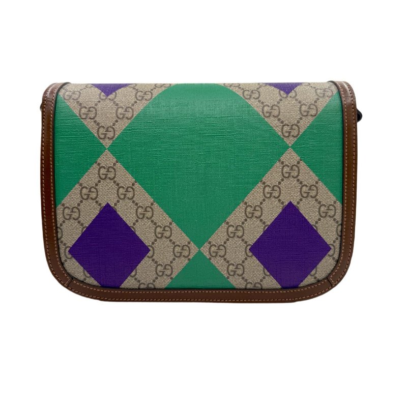 【秀場限定款】 GUCCI古馳 Horsebit 1955 馬銜扣老花Logo彩色幾何印花 帆布拼皮 馬鞍包單肩斜挎包 小號 男女同款 烏木色/棕色-1