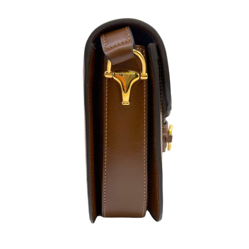 【秀場限定款】 GUCCI古馳 Horsebit 1955 馬銜扣老花Logo彩色幾何印花 帆布拼皮 馬鞍包單肩斜挎包 小號 男女同款 烏木色/棕色-2