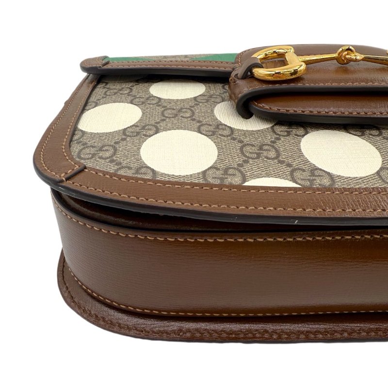 【秀場限定款】 GUCCI古馳 Horsebit 1955 馬銜扣老花Logo彩色幾何印花 帆布拼皮 馬鞍包單肩斜挎包 小號 男女同款 烏木色/棕色-6