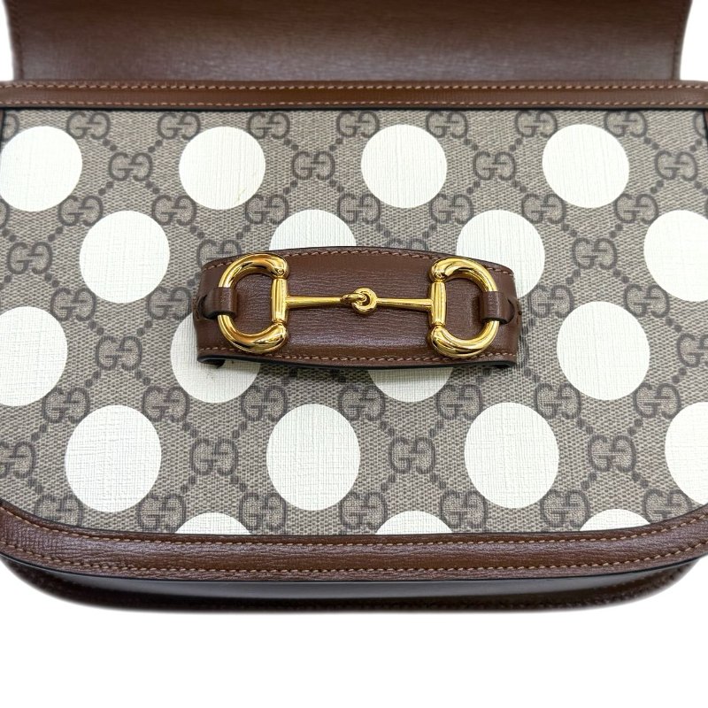 【秀場限定款】 GUCCI古馳 Horsebit 1955 馬銜扣老花Logo彩色幾何印花 帆布拼皮 馬鞍包單肩斜挎包 小號 男女同款 烏木色/棕色-8