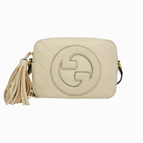 GUCCI古馳 Blondie 互扣式雙G徽標拉鍊開合流蘇裝飾 皮革 斜挎單肩包 女款 白色
