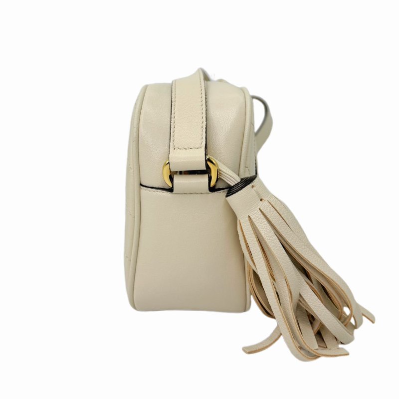 GUCCI古馳 Blondie 互扣式雙G徽標拉鍊開合流蘇裝飾 皮革 斜挎單肩包 女款 白色-2