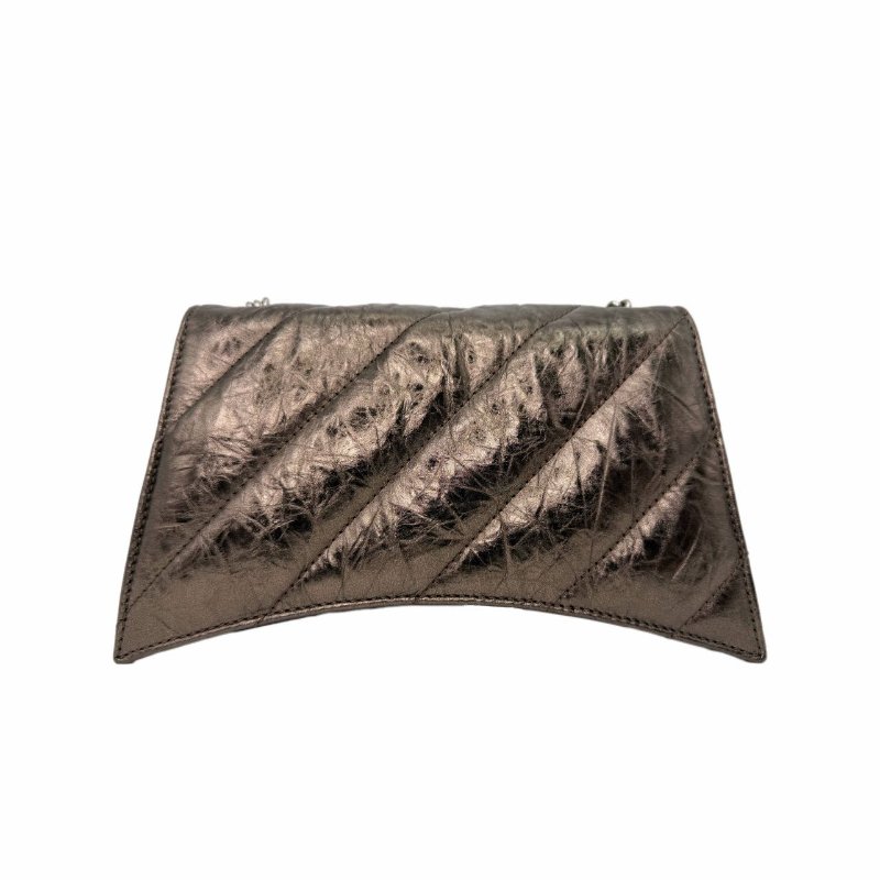 Balenciaga巴黎世家 絎縫圖案銀色搭扣 皮革 斜挎單肩包 女款 古銅色-1