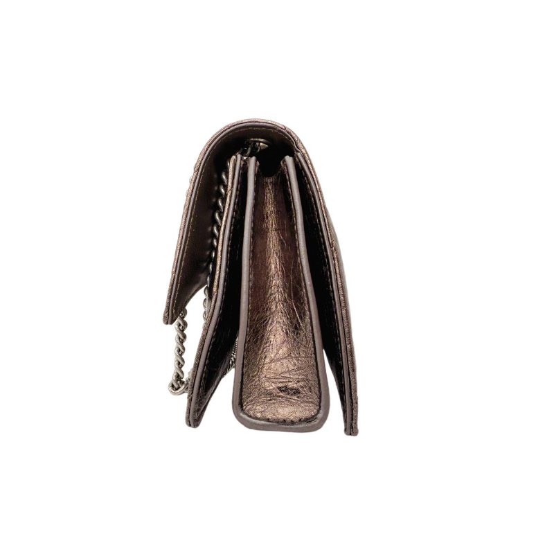 Balenciaga巴黎世家 絎縫圖案銀色搭扣 皮革 斜挎單肩包 女款 古銅色-2