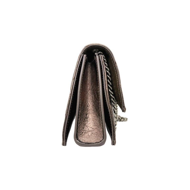 Balenciaga巴黎世家 絎縫圖案銀色搭扣 皮革 斜挎單肩包 女款 古銅色-3