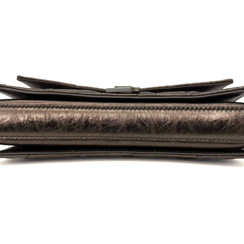 Balenciaga巴黎世家 絎縫圖案銀色搭扣 皮革 斜挎單肩包 女款 古銅色-4