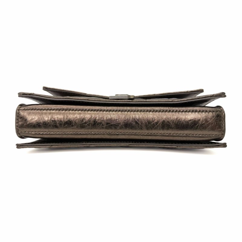 Balenciaga巴黎世家 絎縫圖案銀色搭扣 皮革 斜挎單肩包 女款 古銅色-5