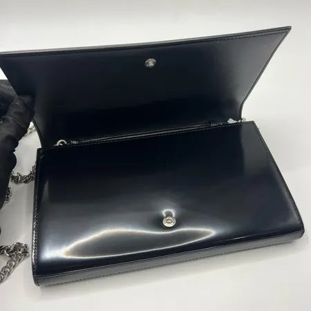 YSL SAINT LAURENT圣罗兰 CASSANDRE 银色五金配件可拆卸链条肩带 拉绒皮革 单肩斜挎包钱包-5