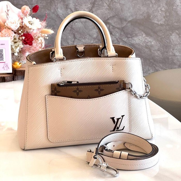 *SHIHNA名牌精品* LV M20520 Marelle Tote BB 石英白色水波紋托特包-0