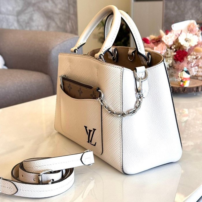 *SHIHNA名牌精品* LV M20520 Marelle Tote BB 石英白色水波紋托特包-1