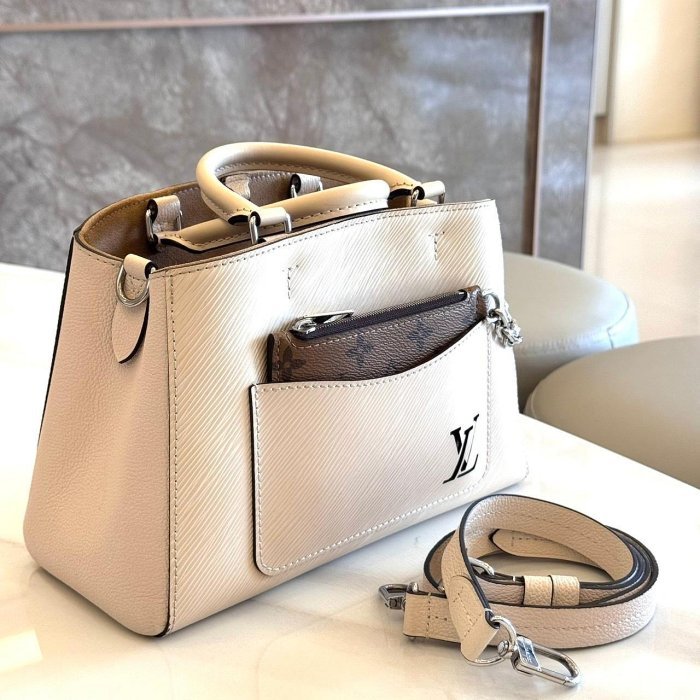 *SHIHNA名牌精品* LV M20520 Marelle Tote BB 石英白色水波紋托特包-2