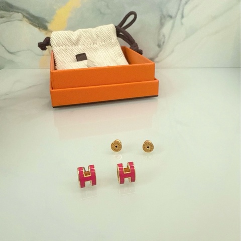 「M.Y精品」 Hermes 🐎家 mini pop h 耳針 梅紅 金