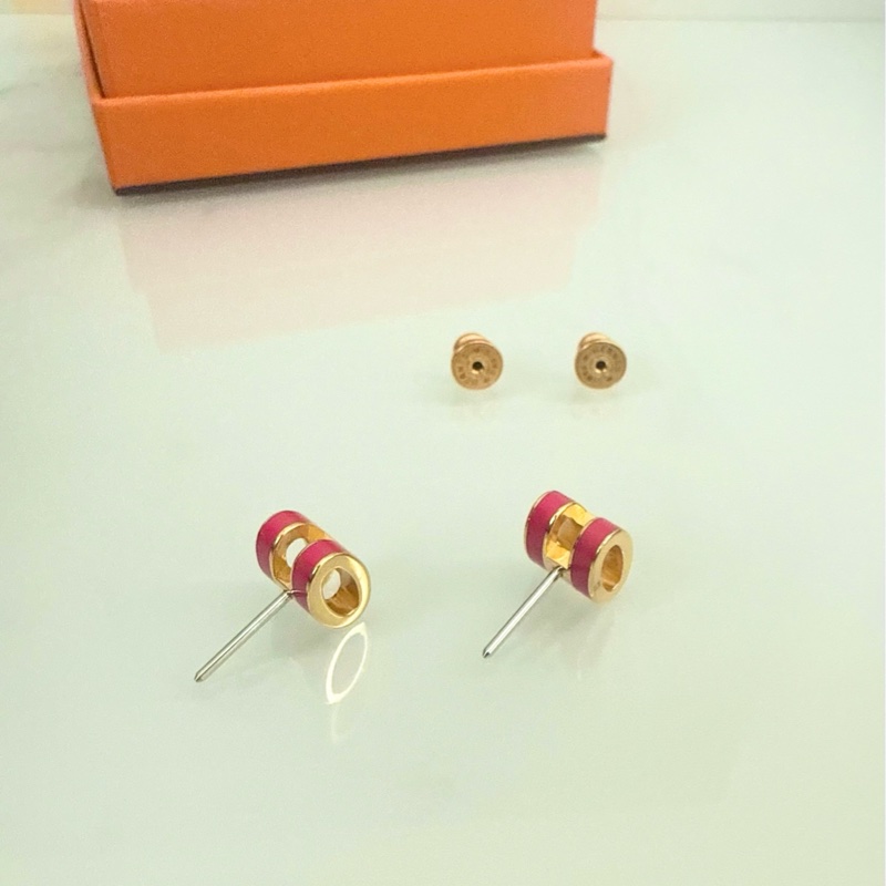 「M.Y精品」 Hermes 🐎家 mini pop h 耳針 梅紅 金-4