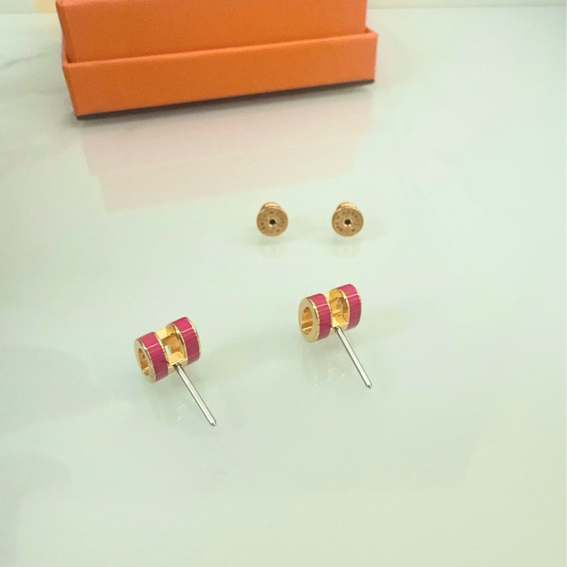 「M.Y精品」 Hermes 🐎家 mini pop h 耳針 梅紅 金-5