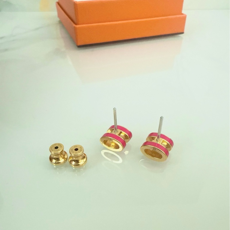 「M.Y精品」 Hermes 🐎家 mini pop h 耳針 梅紅 金-6