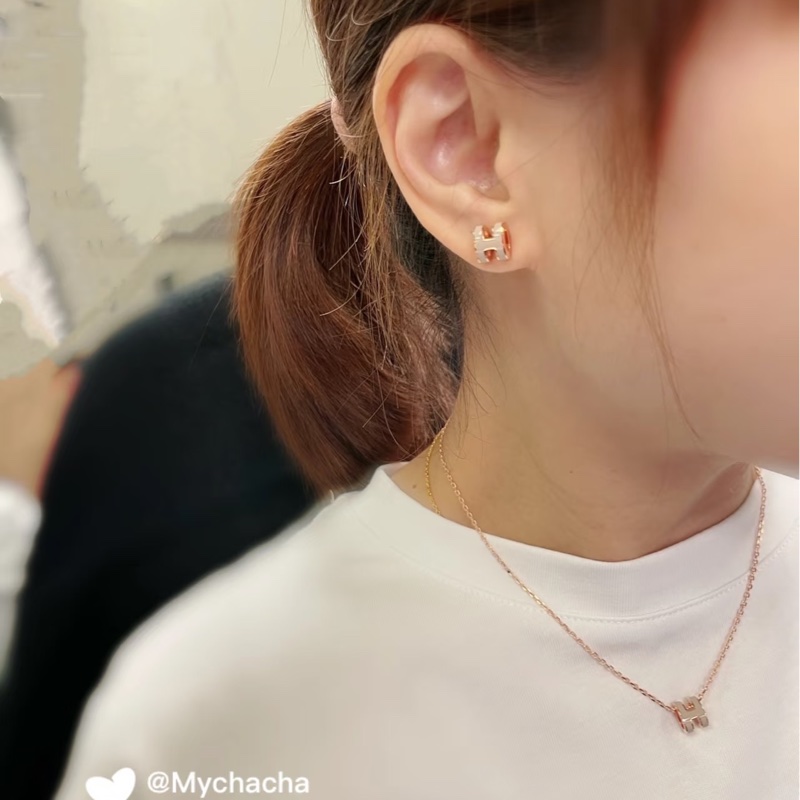 「M.Y精品」 Hermes 🐎家 mini pop h 耳針 奶白玫瑰金-1