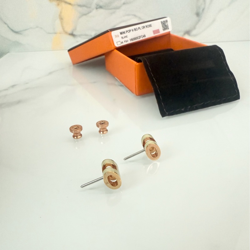 「M.Y精品」 Hermes 🐎家 mini pop h 耳針 奶白玫瑰金-4