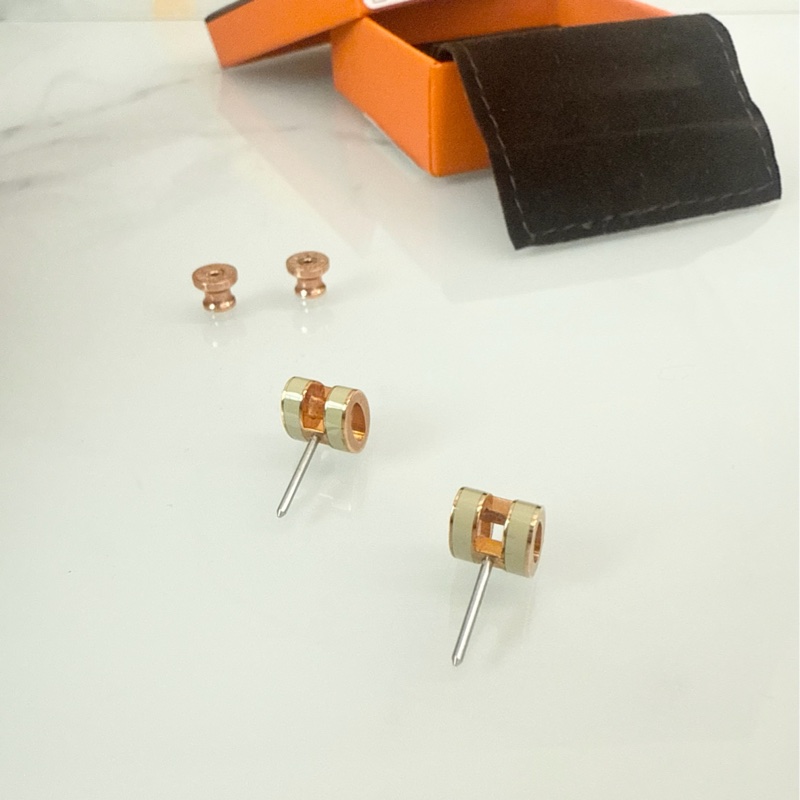 「M.Y精品」 Hermes 🐎家 mini pop h 耳針 奶白玫瑰金-5