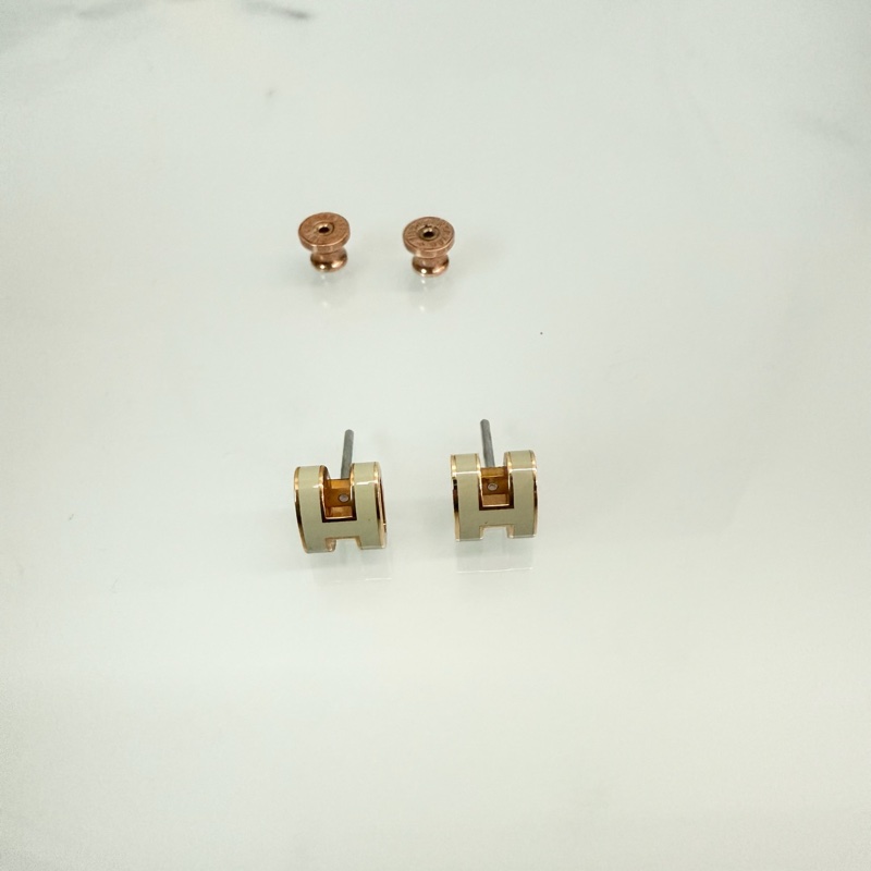 「M.Y精品」 Hermes 🐎家 mini pop h 耳針 奶白玫瑰金-7