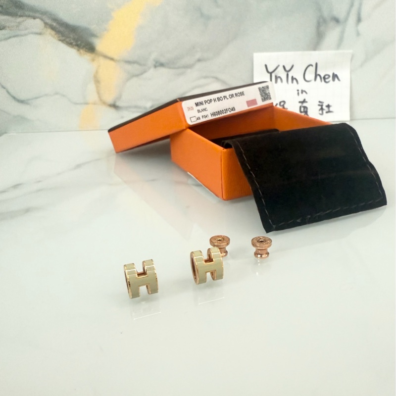 「M.Y精品」 Hermes 🐎家 mini pop h 耳針 奶白玫瑰金-14