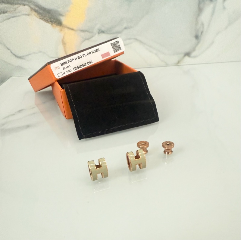 「M.Y精品」 Hermes 🐎家 mini pop h 耳針 奶白玫瑰金-15
