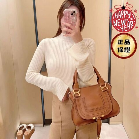 🎊新年特賣🧧Chloe 粒面小牛皮中款雙提把 Marcie包 焦糖色