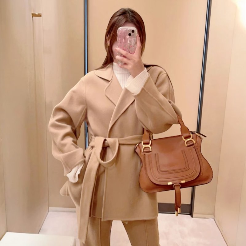 🎊新年特賣🧧Chloe 粒面小牛皮中款雙提把 Marcie包 焦糖色-1