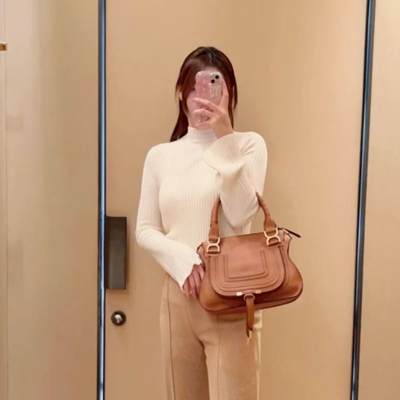 🎊新年特賣🧧Chloe 粒面小牛皮中款雙提把 Marcie包 焦糖色-2