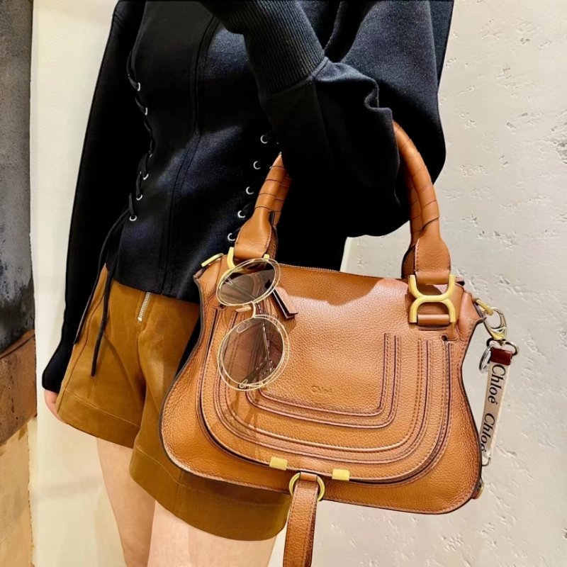 🎊新年特賣🧧Chloe 粒面小牛皮中款雙提把 Marcie包 焦糖色-5