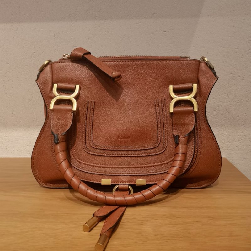 🎊新年特賣🧧Chloe 粒面小牛皮中款雙提把 Marcie包 焦糖色-6