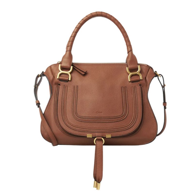 🎊新年特賣🧧Chloe 粒面小牛皮中款雙提把 Marcie包 焦糖色-9