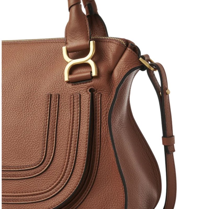 🎊新年特賣🧧Chloe 粒面小牛皮中款雙提把 Marcie包 焦糖色-11