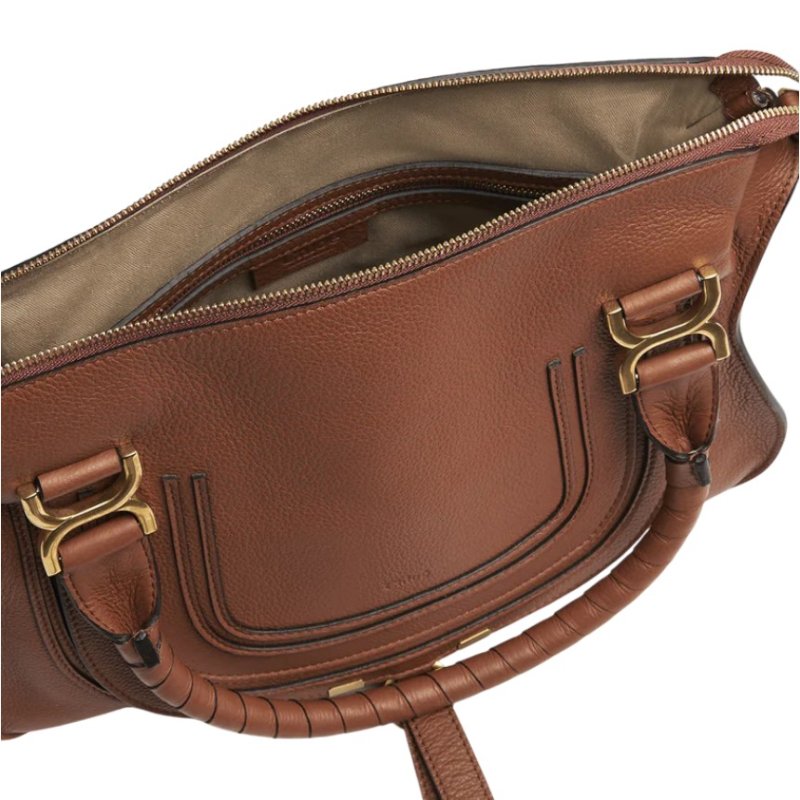 🎊新年特賣🧧Chloe 粒面小牛皮中款雙提把 Marcie包 焦糖色-12